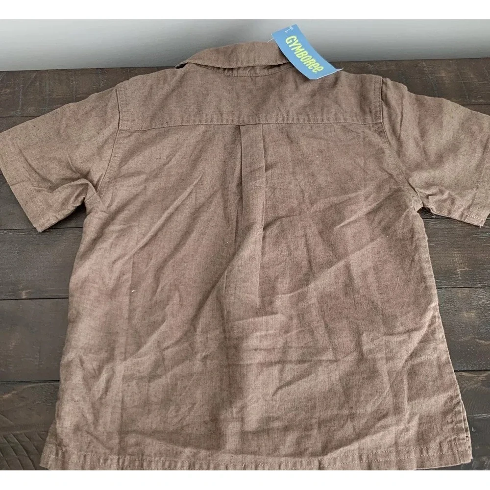 NEW Gymboree Boys XS 3/4 Linen Blend Short Sleeve Button down Shirt NWT H (N1)